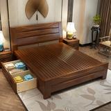 实木床双人床1.8米中式现代简约1.5米储物高箱床橡木主卧婚床家具